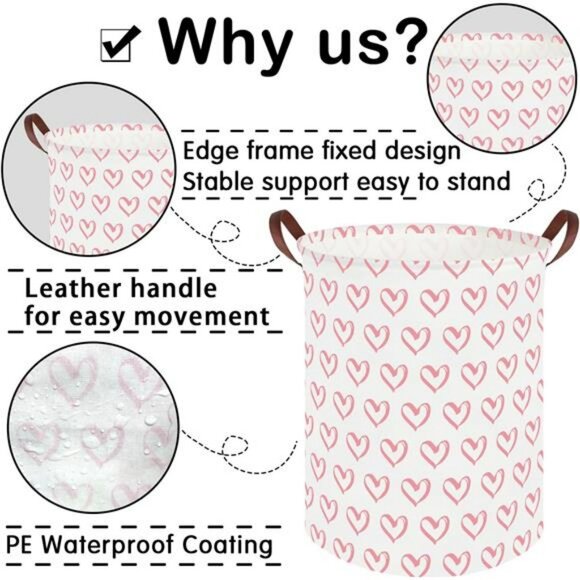 Pink heart laundry hamper basket toy organizer baby nursery storage bin 19x16 - Picture 7 of 8